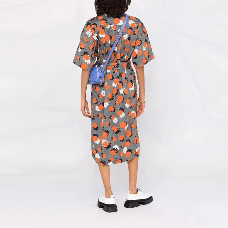 MARNI Short-Sleeved Dresses Women's Gray Orange-2