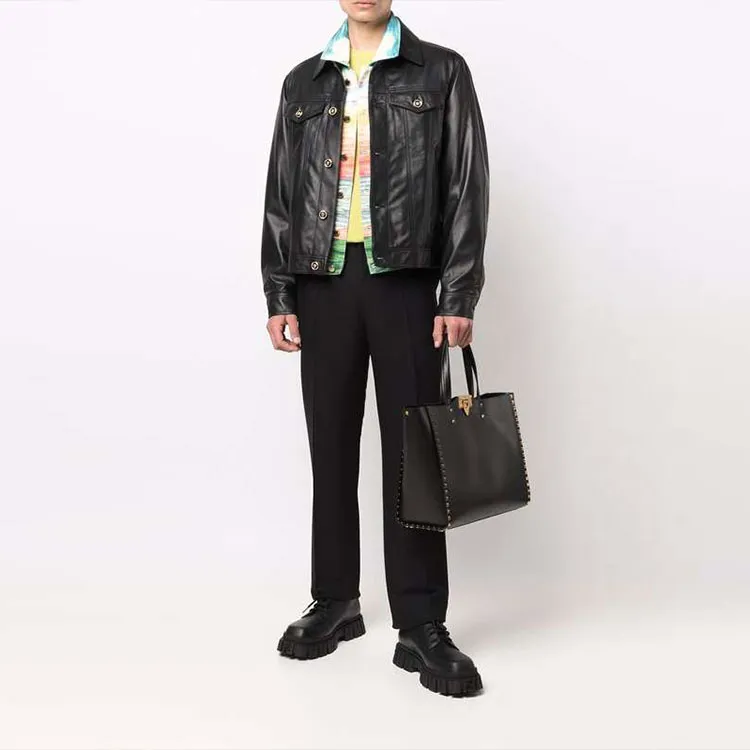VERSACE Leather Jackets Men Black-1