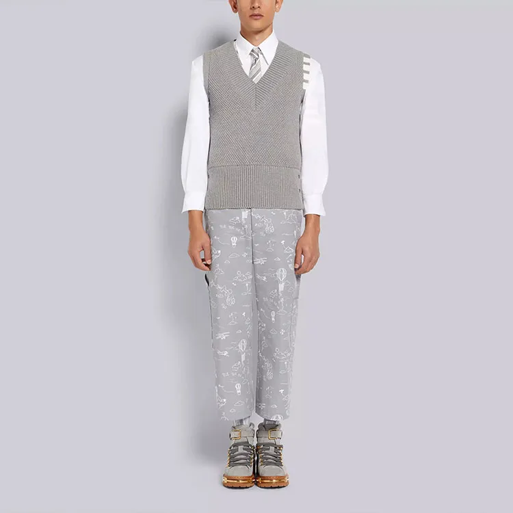 THOM BROWNE 4 Bar V neck Vest-4