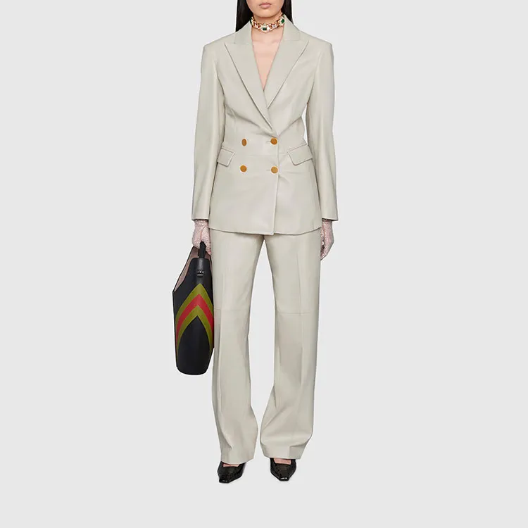 GUCCI Leather Wide Leg Pants Grey-1