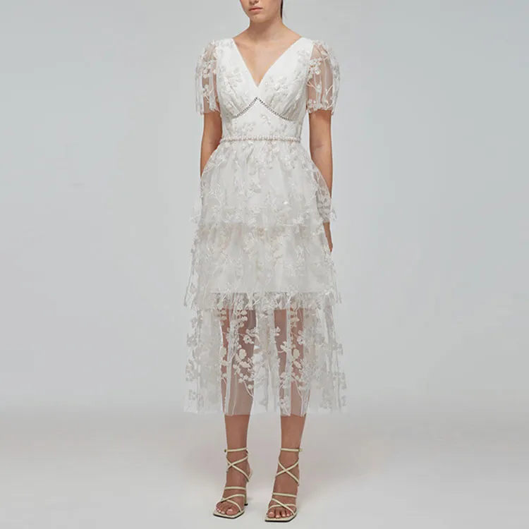 Self portrait Short Sleeved Dresses Women's White-2