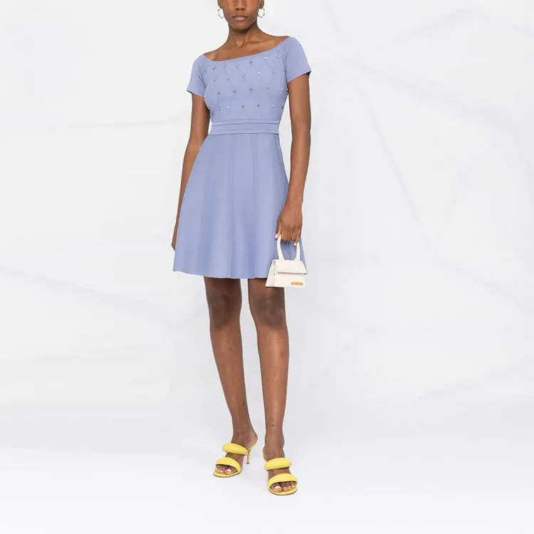 Elisabetta Franchi Short Sleeved Dresses Women's Blue-3