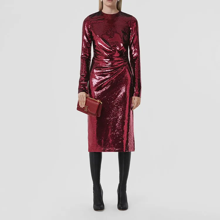 Burberry Aurora Gathered-detail Sequin Midi Dress-1