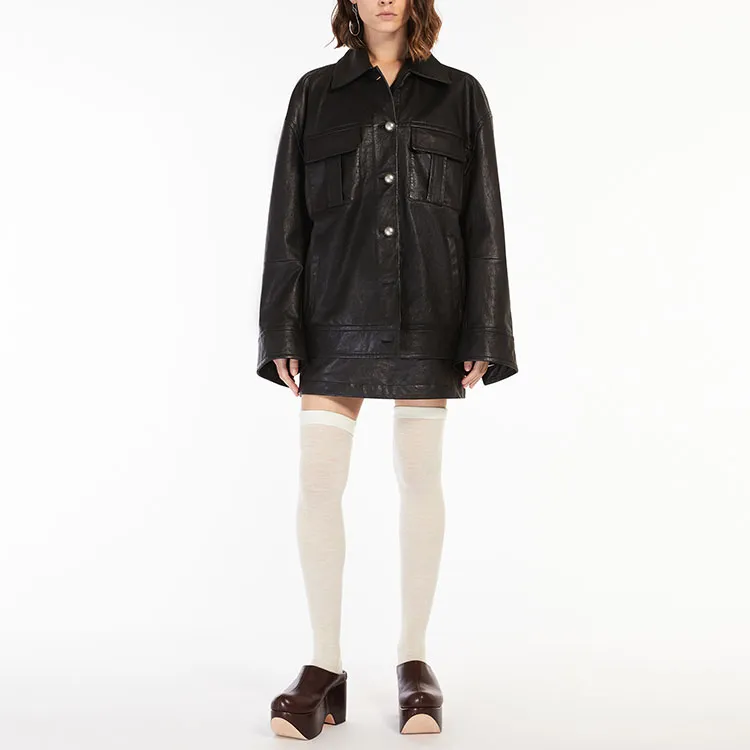 SportMax Leather Jackets Women's Black-3