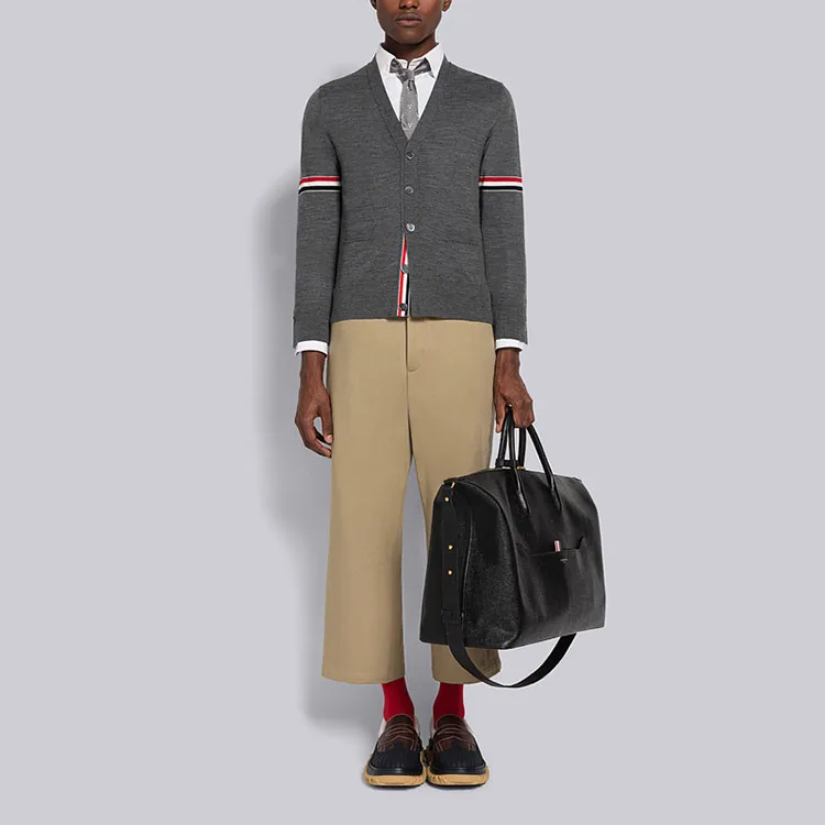 THOM BROWNE Cropped Grosgrain loop Trousers-2