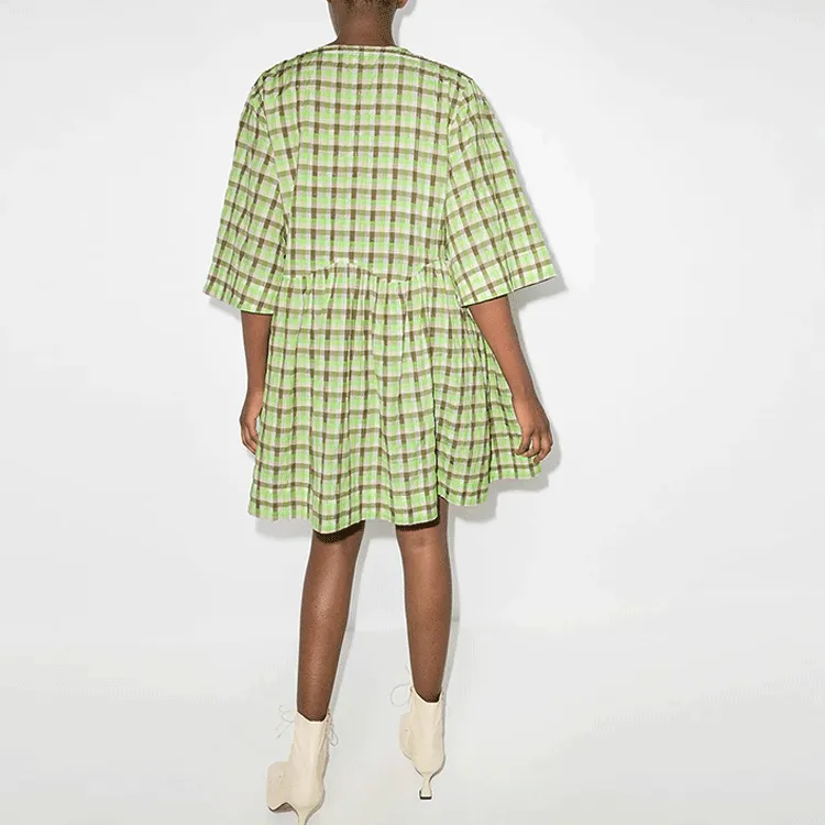 GANNI Seersucker Check Dress 'Gray'-2