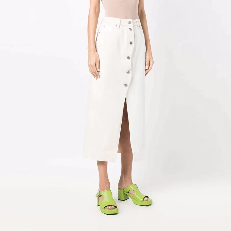 GANNI Denim Long Skirts Women's White-3