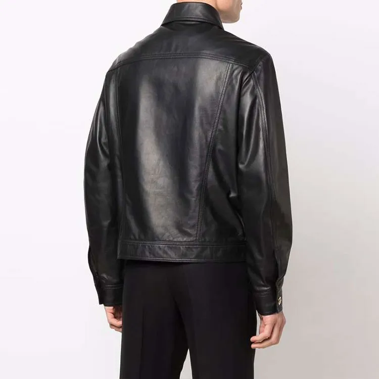VERSACE Leather Jackets Men Black-2