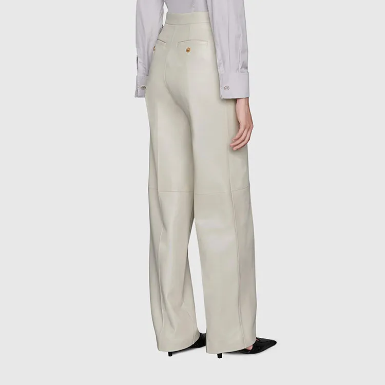 GUCCI Leather Wide Leg Pants Grey-3