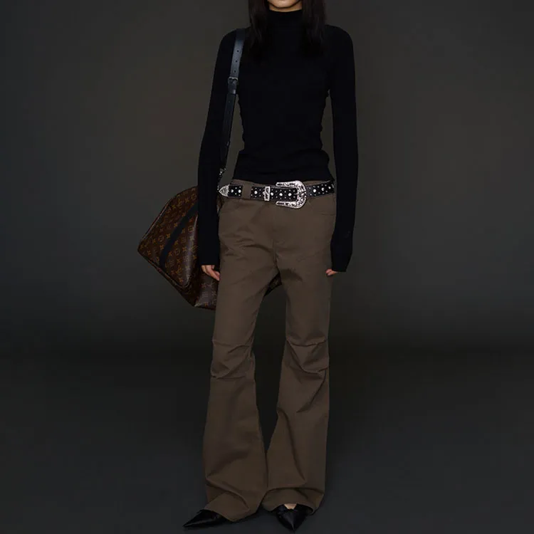 Fax Copy Express Flared Pants Casual Pants Women's Brown-4