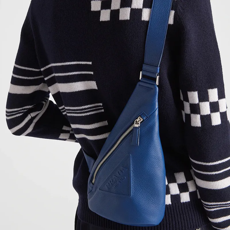 PRADA Leather Fanny Pack Sling Bags Men's Dark Blue-3
