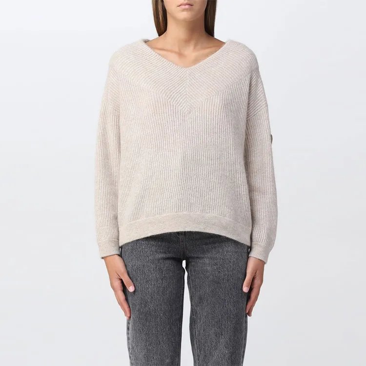 Brunello Cucinelli Bead Detailed V Neck Sweaters-2