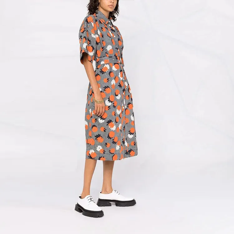 MARNI Short-Sleeved Dresses Women's Gray Orange-3