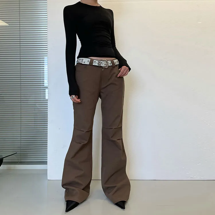 Fax Copy Express Flared Pants Casual Pants Women's Brown-3