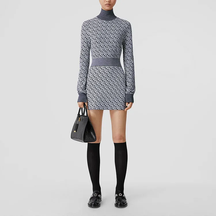 Burberry Monogram Wool Jacquard Turtleneck Sweater 'Dark Charcoal Blue'-1