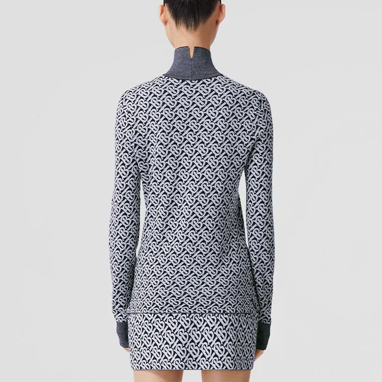 Burberry Monogram Wool Jacquard Turtleneck Sweater 'Dark Charcoal Blue'-2
