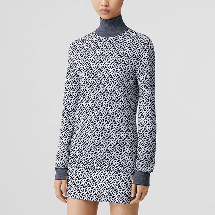Burberry Monogram Wool Jacquard Turtleneck Sweater 'Dark Charcoal Blue'-3