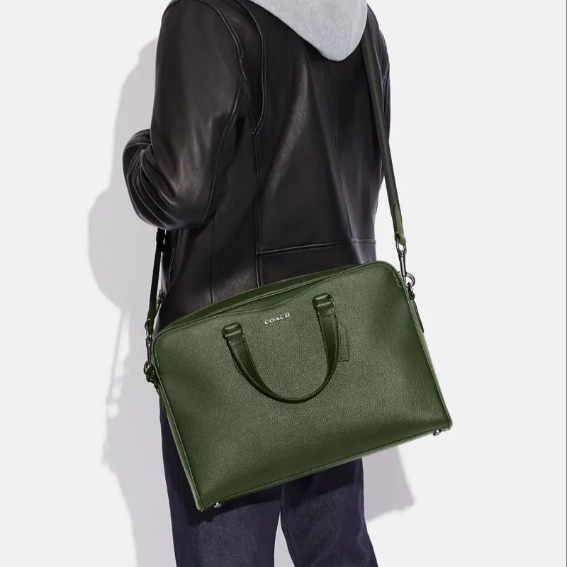 COACH Graham Pebbled Leather Briefcase, Shoulder Bag, Handbag Large Size Men's Dark Green-4