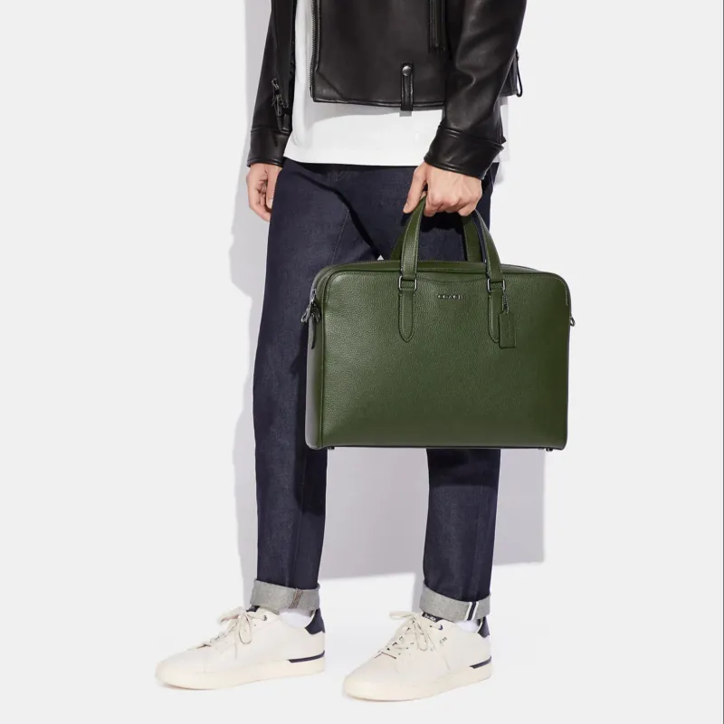COACH Graham Pebbled Leather Briefcase, Shoulder Bag, Handbag Large Size Men's Dark Green-3