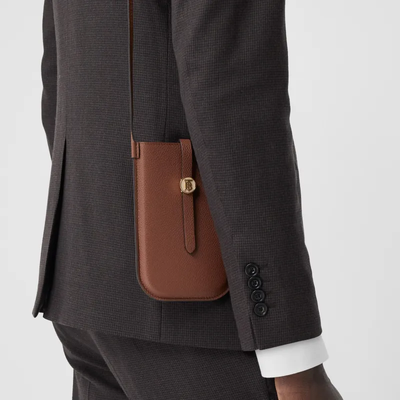 Burberry Grained Leather Cell Phone Pouch Shoulder Bag Crossbody Bag Unisex Tan-7
