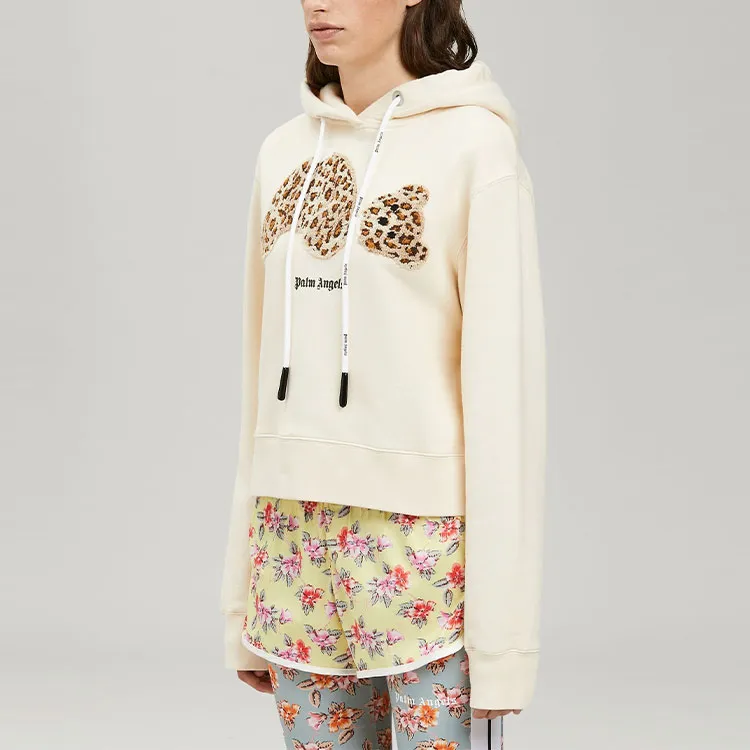 PALM ANGELS Women'ss Leopard Bear Hoodie Off White/Brown-4