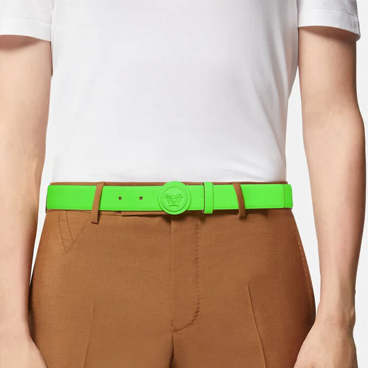 VERSACE Fashion Individual Trendy Smooth Buckle Belt Men's Green Width: 3cm-1