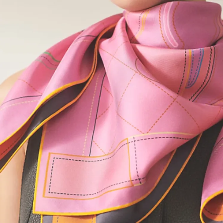 HERMES Tapis De Selle Silk Scarves Women's Yellow-4