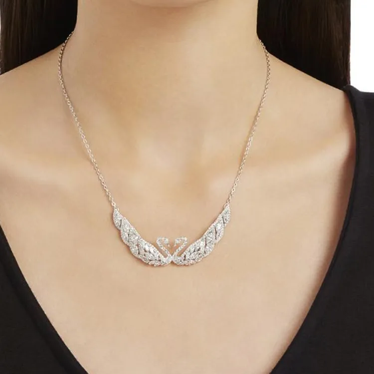 Swarovski Swan Artificial Crystal Necklaces Women's Silver-1