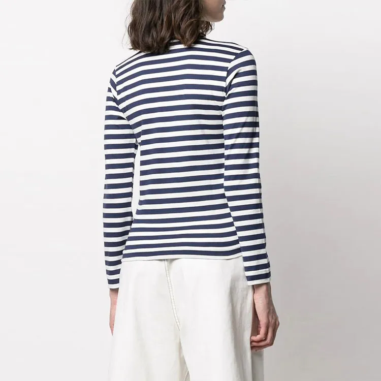 Comme Des Garcons Play Women's Striped Long Sleeve T shirt Navy/White-3