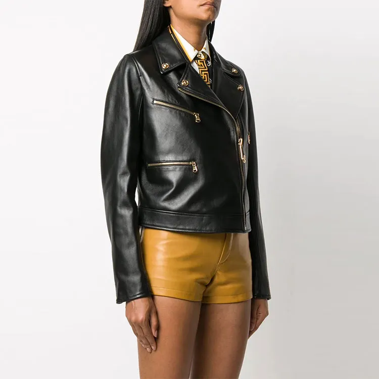 VERSACE Leather Jackets Women's Black-3