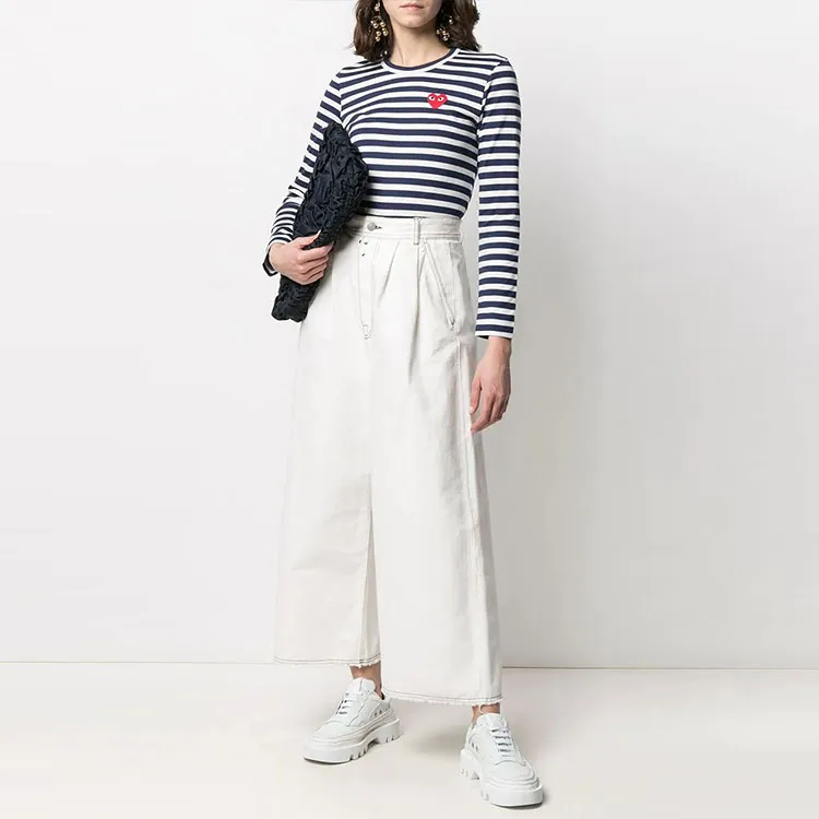 Comme Des Garcons Play Women's Striped Long Sleeve T shirt Navy/White-1