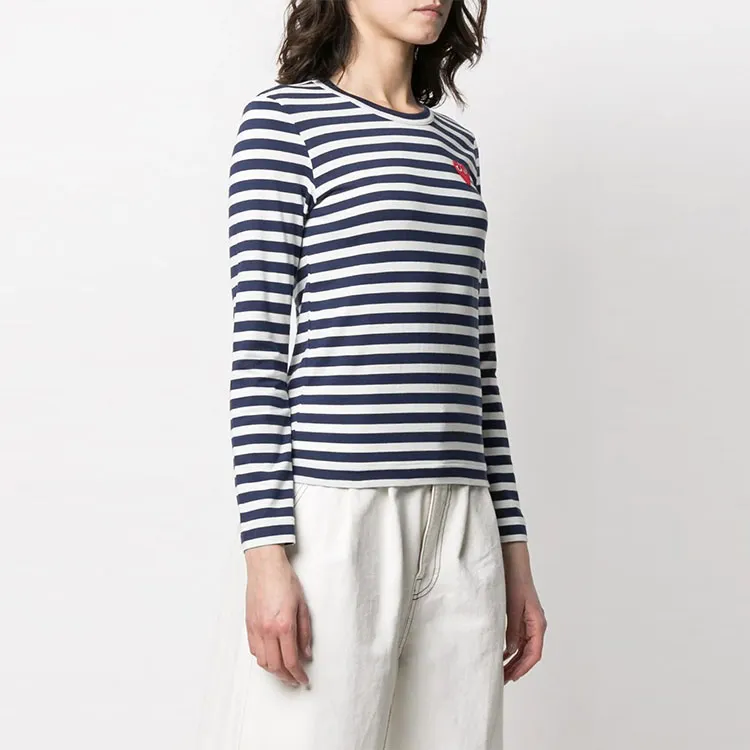Comme Des Garcons Play Women's Striped Long Sleeve T shirt Navy/White-2