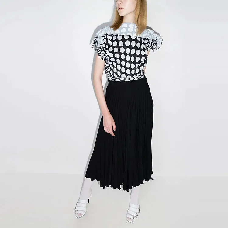 MM6 Maison Margiela Polka Dot Pleated Midi Dress-3