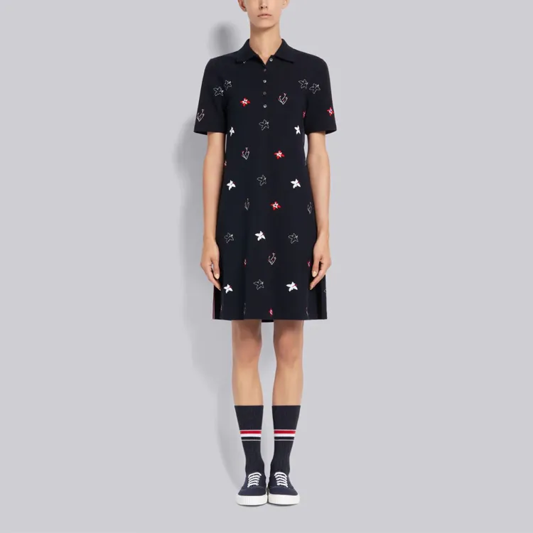 THOM BROWNE· Short Sleeved Dress Women's Marine Blue-1