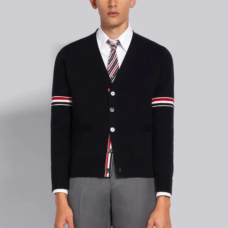 THOM BROWNE Stripe Detailed V-Neck Cardigan-3