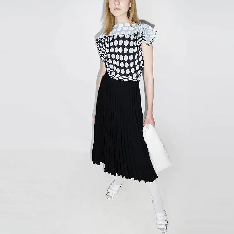MM6 Maison Margiela Polka Dot Pleated Midi Dress-1