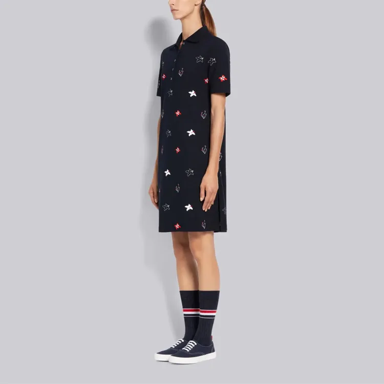 THOM BROWNE· Short Sleeved Dress Women's Marine Blue-2
