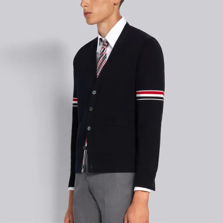 THOM BROWNE Stripe Detailed V-Neck Cardigan-5