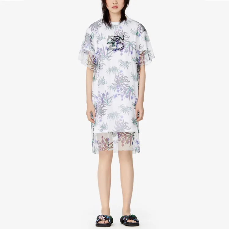 KENZO Letter Logo Short Sleeved Dresses Women's White-3