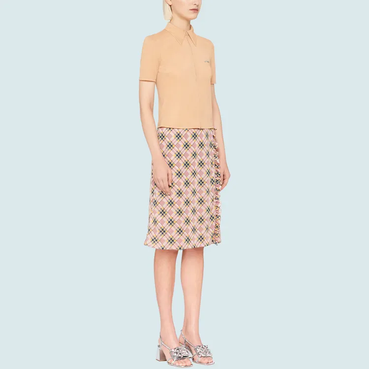 MIU MIU SS21 Knit Long Skirts Women's Pink Beige-3