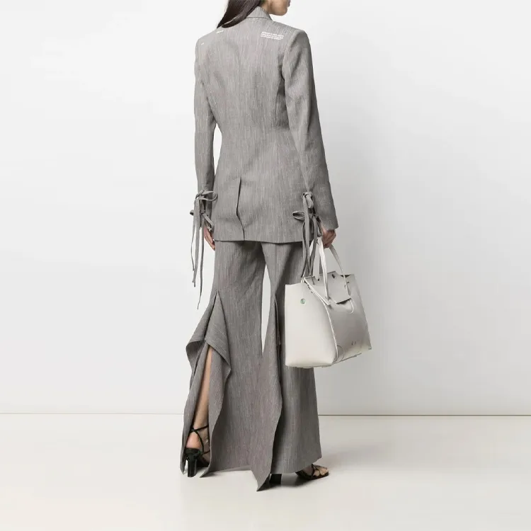OFF WHITE Tie detail Draped Wide leg Trousers-3
