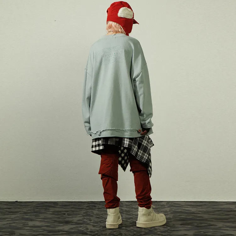 UNVESNO Crew Neck Loose Fit Sweatshirt Unisex Light Blue-2