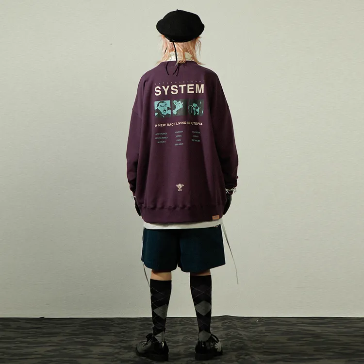 UNVESNO Crew Neck Loose Fit Regular Sweatshirt Unisex Purple-2