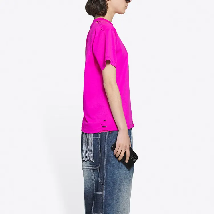 Balenciaga Distressed Small Fit This Is Not Logo T Shirt Pink Black-4