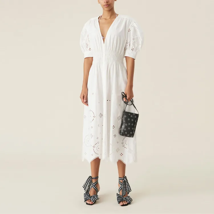 GANNI Short-Sleeved Dresses Women's White-1