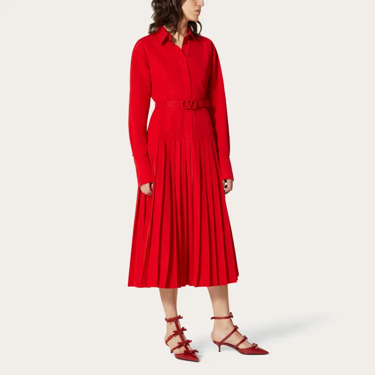 Valentino FW21 Long Sleeved Dress Women's Red-3
