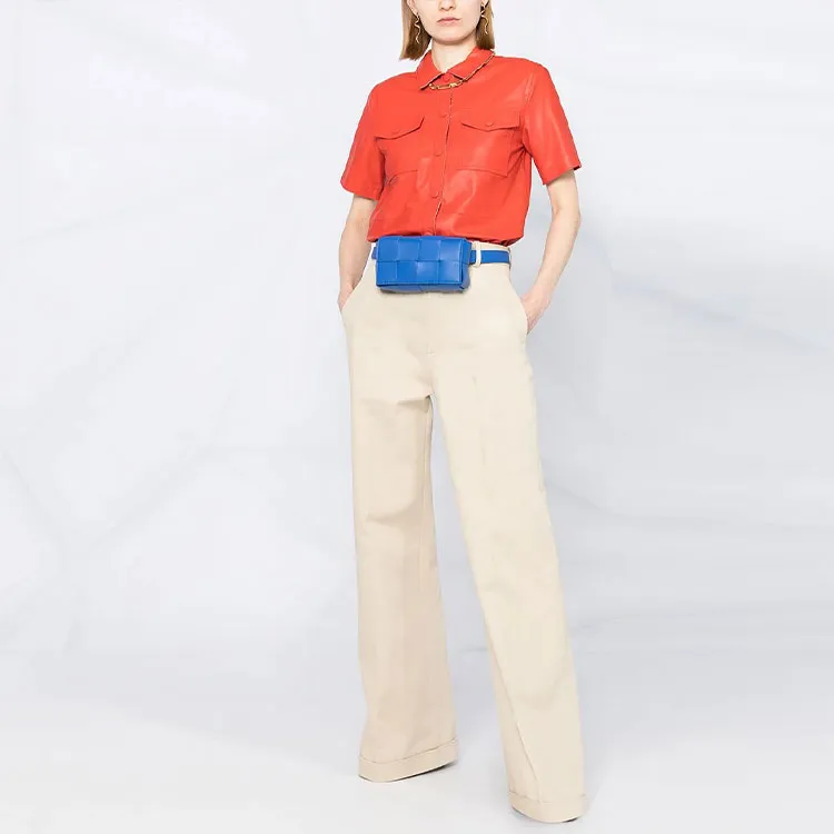 Bottega Veneta Wide Leg With Turn Up Cuffs Trousers Cream-3