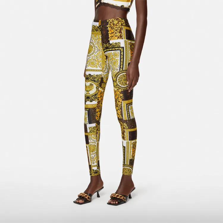 VERSACE Barocco Patchwork Print Leggings 'Gold/Brown/White'-1