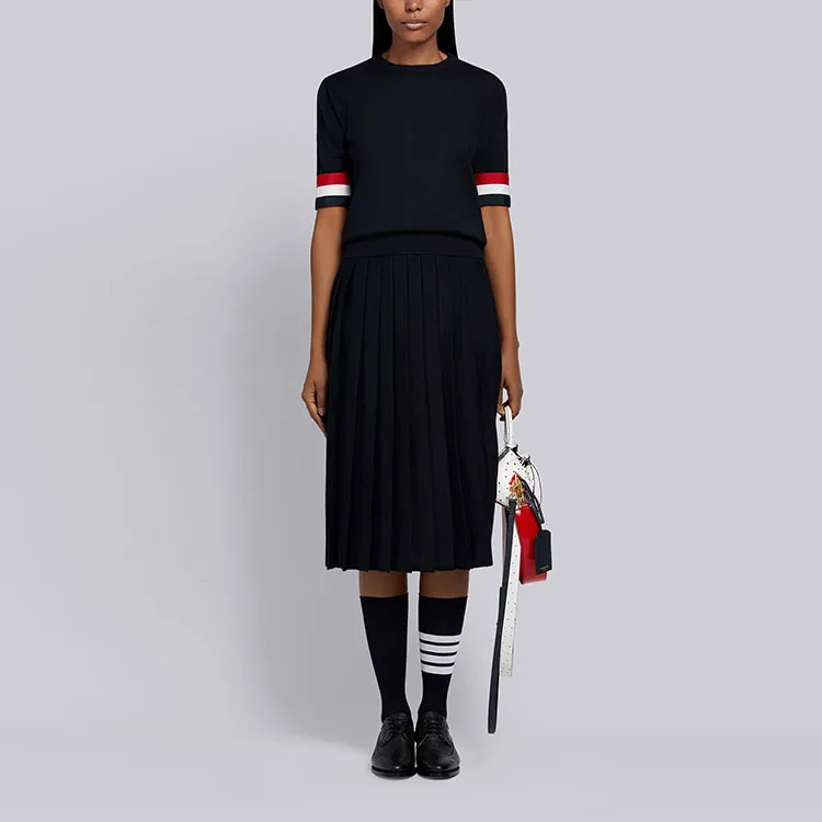 THOM BROWNE Rwb Cuff Fine Merino Tee-2