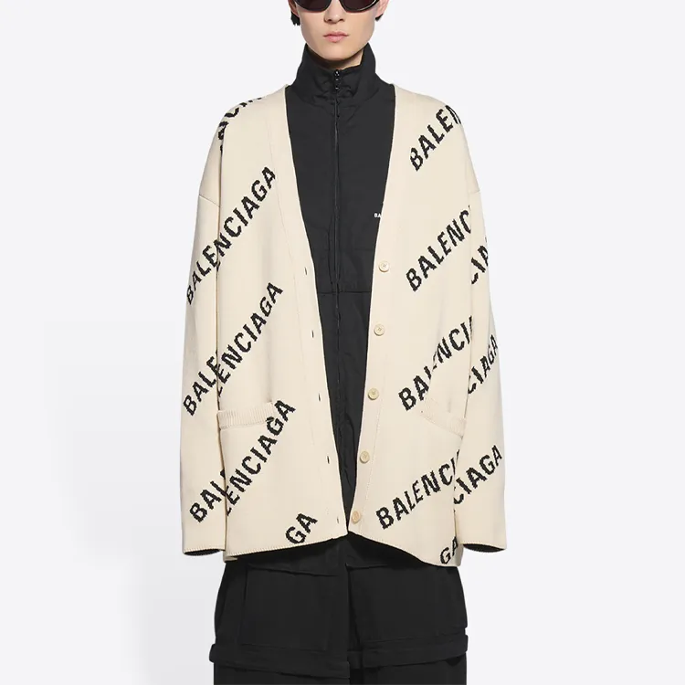 Balenciaga Oversize Cardigan 'Chalky White/Black'-3